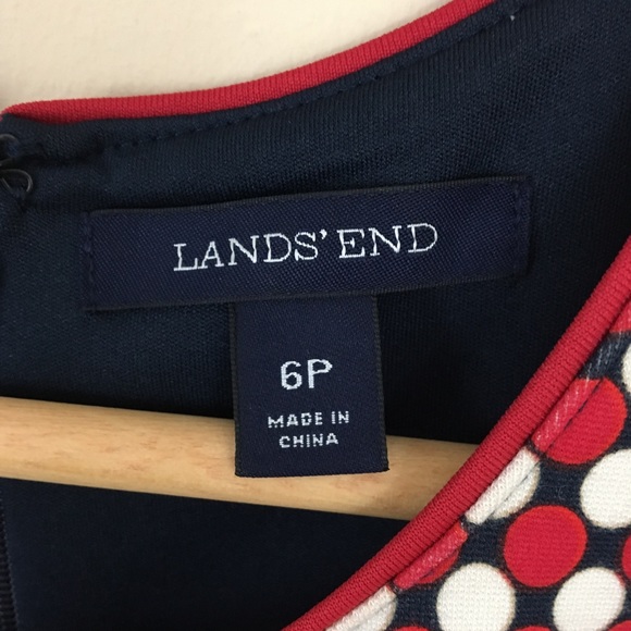 Lands’ End Dress Womens 6P Red White Blue Sleeveless Polka Dot Sheath - Picture 2 of 8